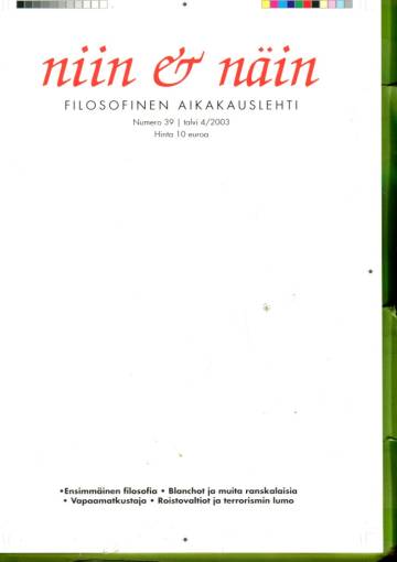 Niin & näin - Filosofinen aikakauslehti 39 (4/03)