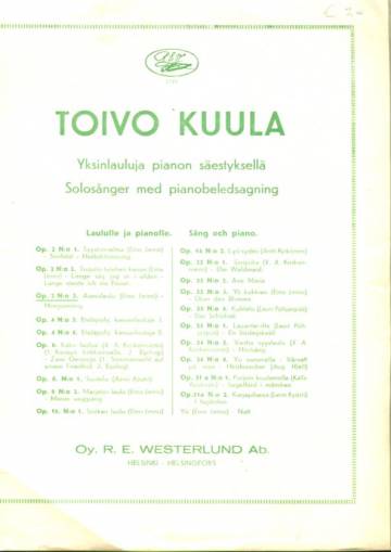 Yksinlauluja pianon säestyksellä, laululle ja pianolle, Op. 2 N:o 3, Aamulaulu