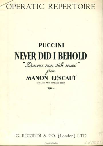 Never Did I Behold - Donna non vidi mai from Manon Lescaut